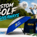 Custom golf giveaway products including branded golf balls, umbrella, tees, and accessories for businesses