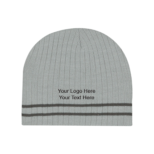 Personalized Ribbed Knit Beanie with Double Stripes