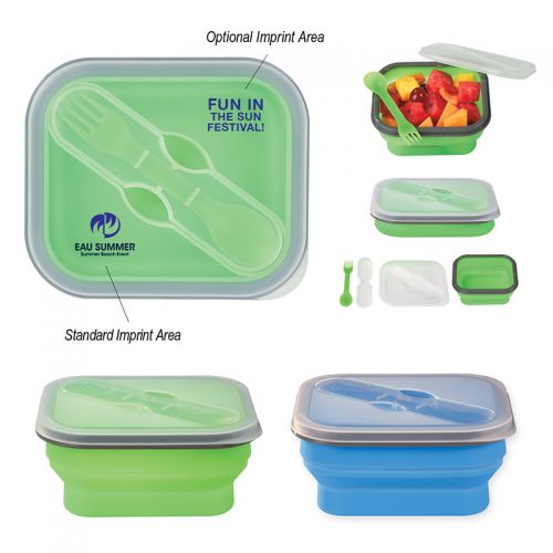 Collapsible Food Container with Dual Utensil