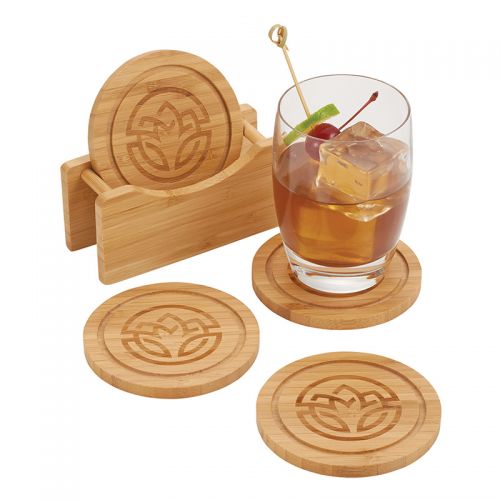 Round Bamboo Coaster Sets with Holder