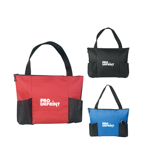 Promotional Logo Double Pocket Zippered Polyester Tote Bags