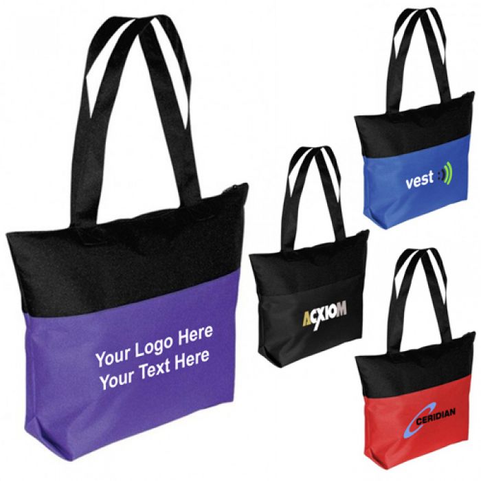 Custom Printed Two-Tone Zipper Tote Bags - Polyester Tote Bags