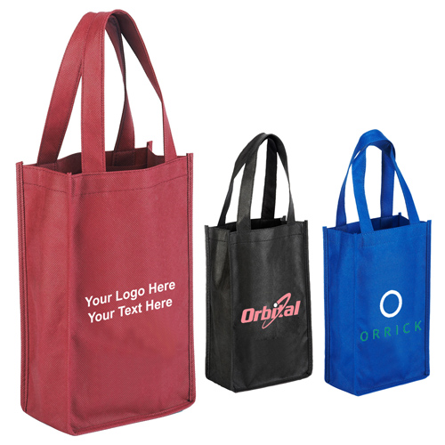 Personalized 2-Bottle Wine Tote Bags - Non-Woven Tote Bags