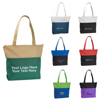 Custom Poly Pro Two-Tone Zippered Tote Bags