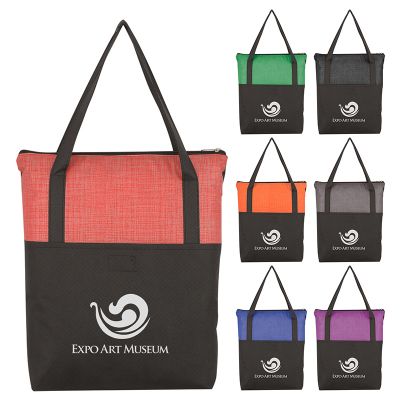 Promotional Crosshatch Non-Woven Zippered Tote Bags