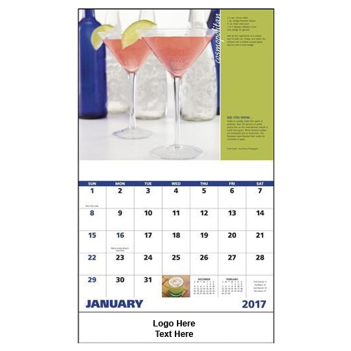 Custom Imprinted 2017 Cocktails Stapled Wall Calendars