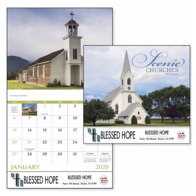 Custom Imprinted 2018 Scenic Churches Stapled Wall Calendars