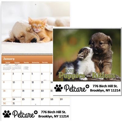 Custom Printed 2018 Puppies and Kittens Spiral Wall Calendar