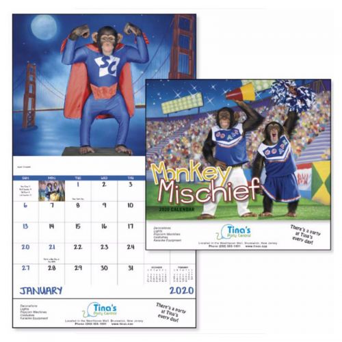 Promotional 2017 Monkey Mischief Stapled Wall Calendars