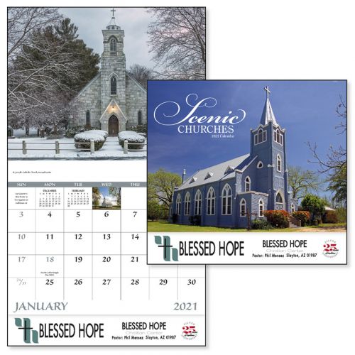 2020 Scenic Churches Stapled Wall Calendars