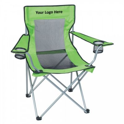 Custom Printed Mesh Folding Chair With Carrying Bags lime green