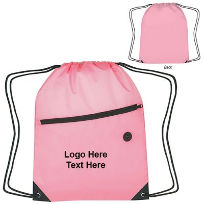 Promotional Pink Awareness Front Zipper Drawstring Sports Pack