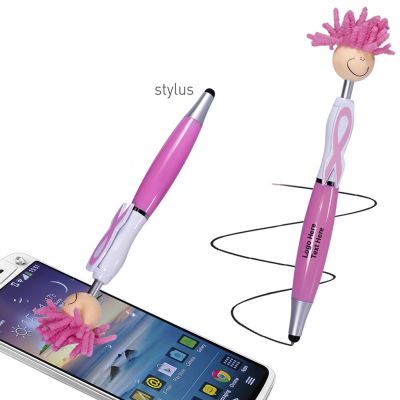 Promotional Pink Awareness Mop Topper Screen Cleaner with Stylus Pens
