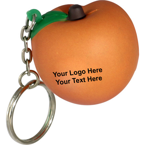 Custom Logo Imprinted Peach Shaped Stress Reliever Keychains