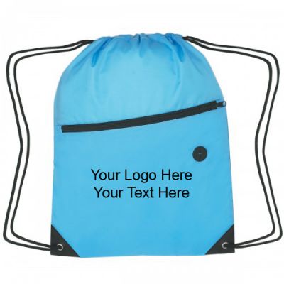 Personalized Sports Pack Front Zipper Polyester Drawstring Bags