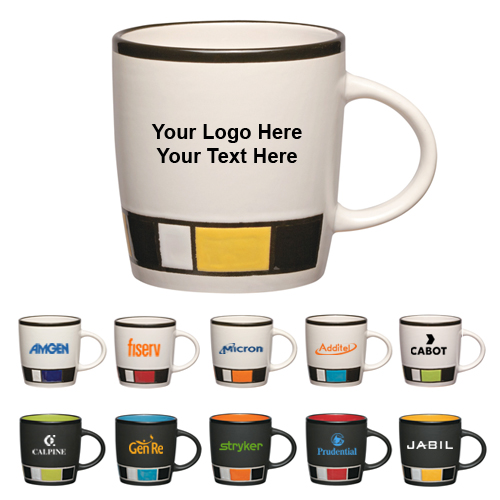 14 oz custom printed color block ceramic mugs