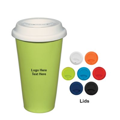 Promotional 11 Oz Double Wall Ceramic Mugs with Silicone Lid