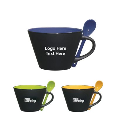 Promotional 16 Oz Aztec Soup Mugs with Spoon