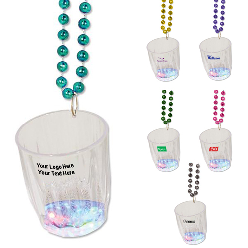 personalized 2 oz light up flashing shot glass with bead necklace