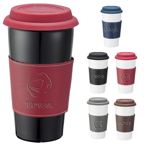 15 oz promotional mega double wall ceramic tumblers with wrap