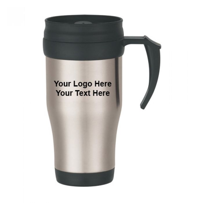 Steel Travel Mugs with Slide Action Lid and Plastic Inner Liner