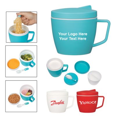 Personalized 14 Oz Thermal Mugs with Spoon and Fork Set