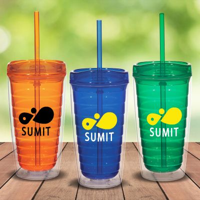 Custom Printed Double Wall Tumbler with Lid And Straw