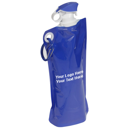 27 Oz Customized Flip Top Folding Water Bag with Carabiner Clip