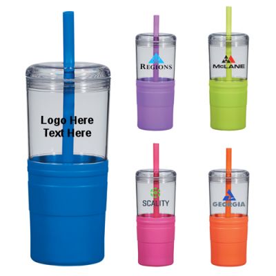 Promotional 21 Oz Jelly Straw Tumblers with Silicone Sleeve And Straw