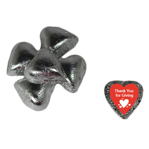 Custom Individually Wrapped Chocolate Hearts Silver