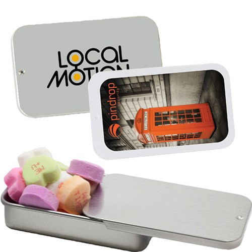 Promotional Slider Tin with Conversation Hearts