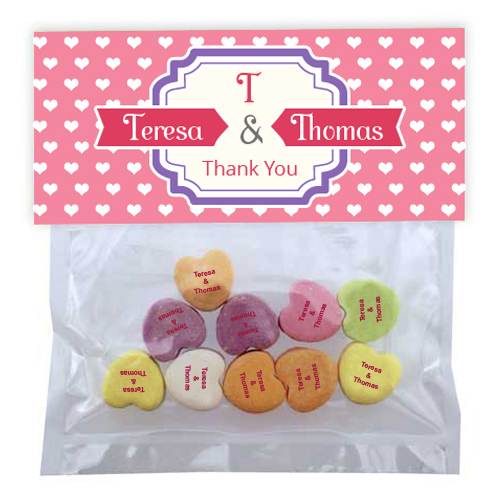 arge Candy Bags Conversation Hearts with Imprinted Header Card