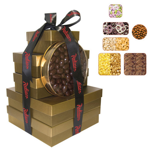 Custom Imperial Gift Tower Box with Candies Gold