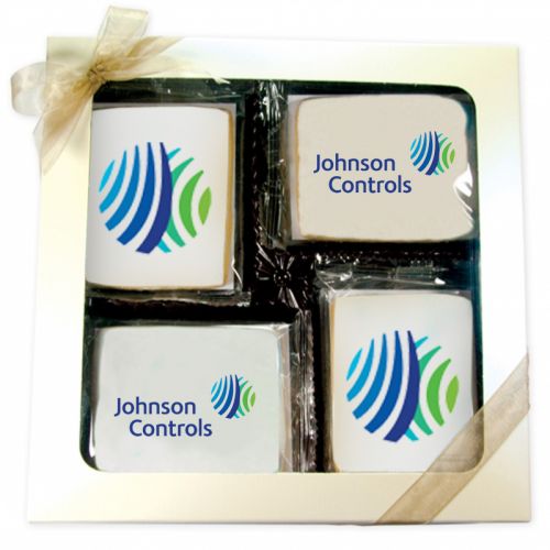 16 Rectangle Shortbread Cookies in Logo Imprinted Iridescent Gift Box