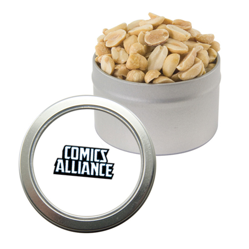 promotional candy window tin filled with peanuts