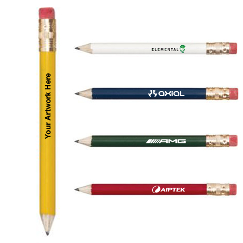 Logo Imprinted Round Wooden Golf Pencils with Eraser