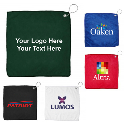 11.5x11.5 Inch Logo Imprinted Golf Towel with Clip