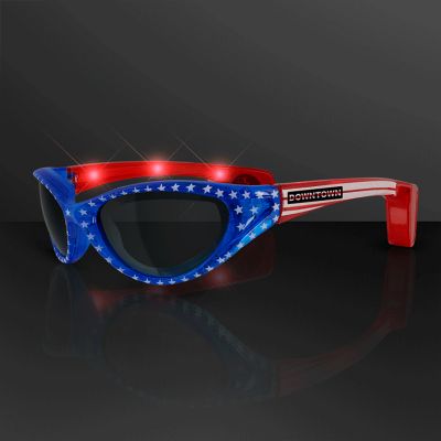 Promotional Patriotic Stars and Flag Stripes LED Flashing Sunglasses