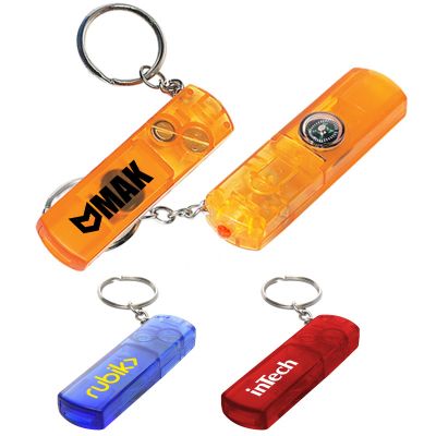 Personalized Whistle, Flashlight and Compass Keychains