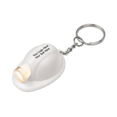 Personalized Hard Hat LED Flashlight Keychain White