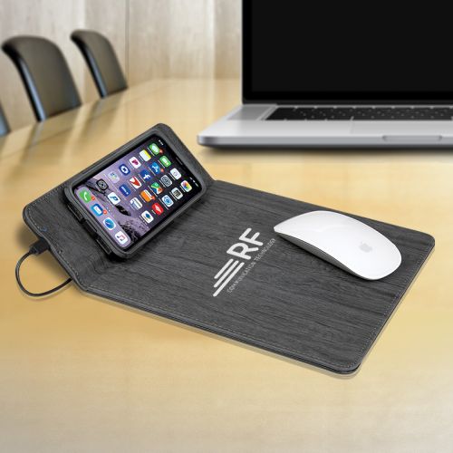 Woodgrain Wireless Charging Mouse Pad with Phone Stands