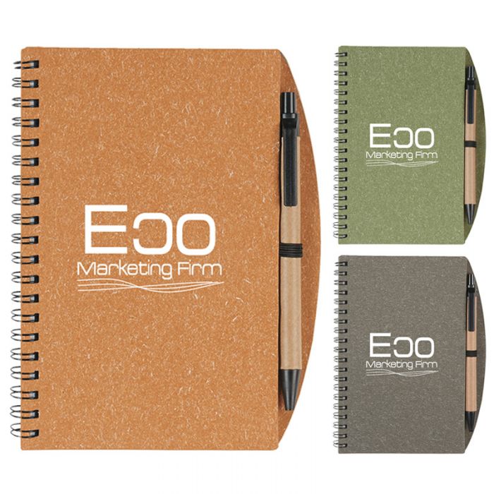 5x7 Inch Eco-Inspired Spiral Notebooks and Pen Imprinted