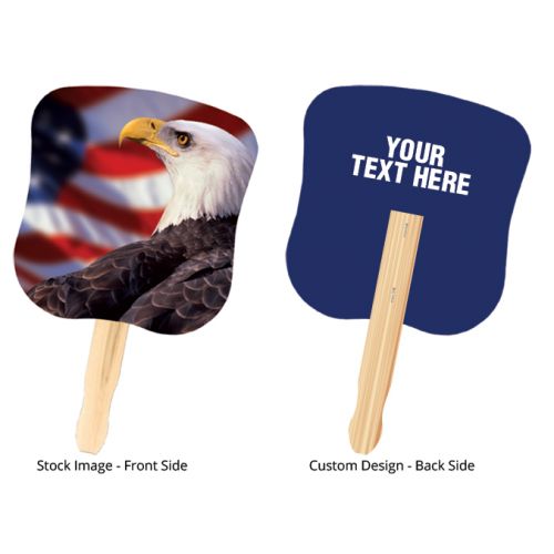 7.625 x 8 Inch Promotional Stock Bald Eagle With US Flag Design Hand Fans