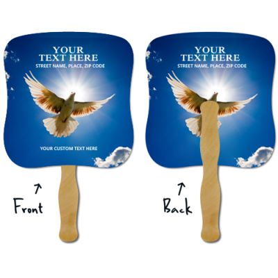 .375x7.75 Inch Custom Imprinted Laminated Religious Hand Fans