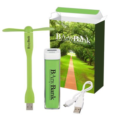 Promotional Ul Listed Charge-It-Up Power Banks with Mini USB Fan