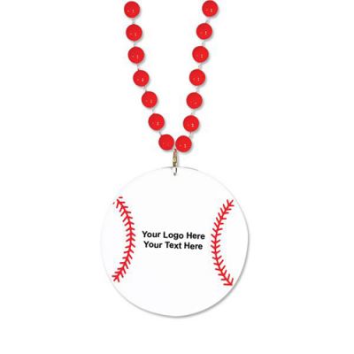 Custom Printed Red Beads with Baseball Medallion
