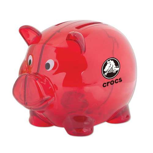 Logo Imprinted 2 Slot Piggy Bank Translucent Red