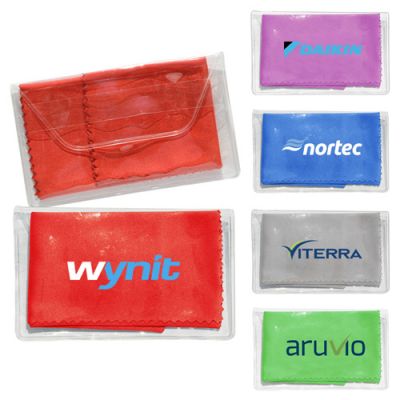  Imprinted Microfiber Cloths in Clear Pouch