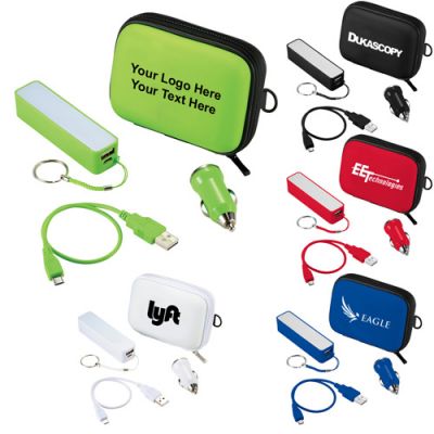 Promotional Logo Power Kit with Power Bank and Car Charger