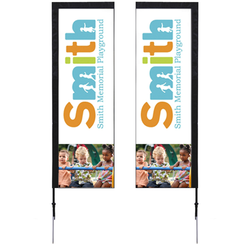 7' Custom Imprinted Rectangle Double Sided Sign Kit with Spike Base